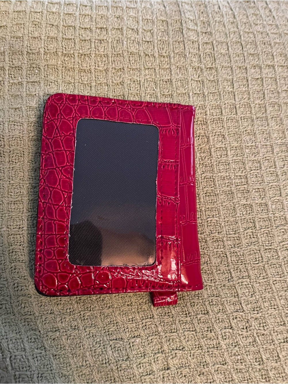 Croc-Embossed Red Card Wallet with ID Window